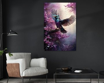 Oiseau tropical en violet et bleu sur New Future Art Gallery