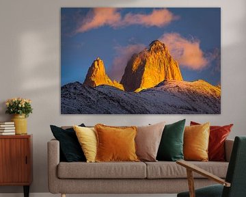 Mountain range with the steep peak of Cerro Fitzroy in Argentine Patagonia at sunrise by Chris Stenger