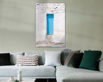 White cottage blue door Mykonos | Greece Photo Print | Colourful travel photography by HelloHappylife