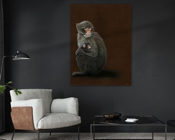 Barbary macaque with child, Macaca sylvanus by Helga Pohlen - ThingArt