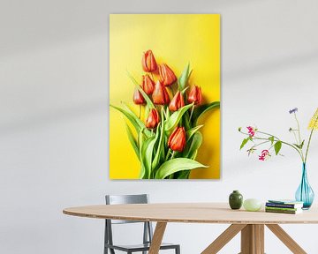 Orange tulips on yellow background by Iryna Melnyk