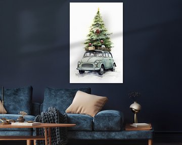 Petite voiture de Noël avec arbre de Noël sur But First Framing