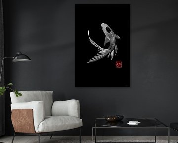 carp koi in black sur Péchane Sumie