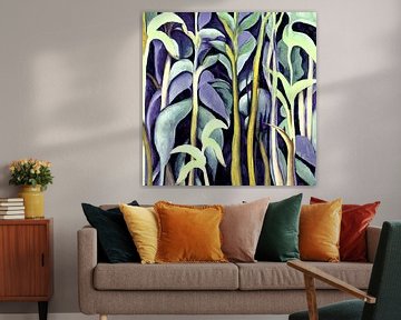 Plantes de jungle pastel dans les tons violet et gris-vert sur Anna Marie de Klerk