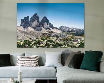 Sommerlicher Blick auf die drei Zinnen in den Dolomiten von Voss Fine Art Fotografie