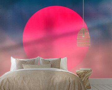 Neon kunst. Kleurrijk minimalistisch geometrisch abstract in roze en blauw van Dina Dankers