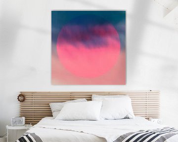 Neon kunst. Kleurrijk minimalistisch geometrisch abstract in blauwe en roze kleuren van Dina Dankers