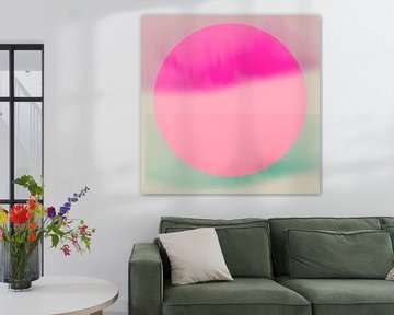 Art néon. Abstrait géométrique minimaliste et coloré en rose, vert et beige. sur Dina Dankers