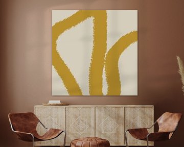 Moderne abstracte kunst. Lijnen in pastelkleuren. Goud op beige van Dina Dankers