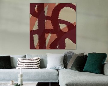Pop of colors. Neon art. Abstract lines in warm brown and red by Dina Dankers