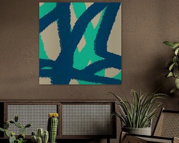 Pop der Farben. Neon-Kunst. Abstrakte Linien in Grün und Blau von Dina Dankers