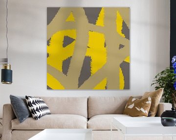 Art abstrait moderne. Lignes dans des couleurs vives. Jaune, beige, gris. sur Dina Dankers