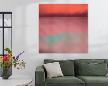 Moderne abstracte kunst. Abstract landschap in neonkleuren rood, roze, groen van Dina Dankers