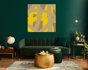 Moderne abstracte kunst. Lijnen in heldere kleuren. Geel, beige, bruin. van Dina Dankers