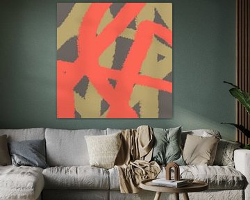 Moderne abstracte kunst. Lijnen in heldere kleuren. Rood, beige, taupe.