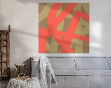 Art abstrait moderne. Lignes aux couleurs vives. Rouge, beige, marron sur Dina Dankers