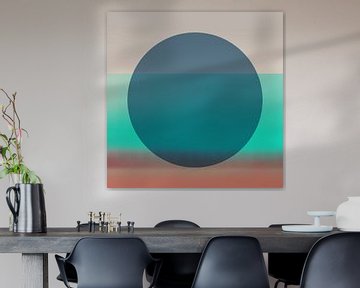 Neon-Kunst. Bunte minimalistische geometrische abstrakte in blau, braun, grün von Dina Dankers