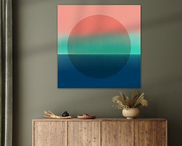 Art néon. Abstrait géométrique minimaliste et coloré en rose, vert et bleu. sur Dina Dankers