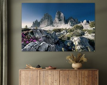 De drie toppen in de Dolomieten op een heldere zomerdag van Voss Fine Art Fotografie