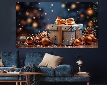 Weihnachtsgeschenkbox und Weihnachtsbaum Hintergrund von Animaflora PicsStock