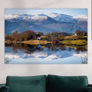 Beautiful landscape of Dimnøya with the Sunnmøre Alps in the background