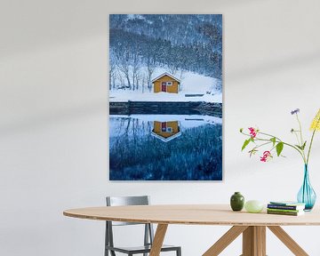 Eenzame hut bij een fjord in Øye, Norangdal, Noorwegen van qtx