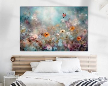 Field of flowers in soft colours by Hetty Lamboo