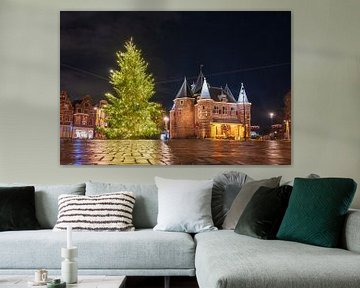 Amsterdamer Weihnachtsbaum am Waag-Gebäude am Nieuwmarkt von Sjoerd van der Wal Fotografie