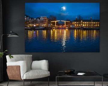 Amsterdam illuminated bridges at the Amstel river during winter by Sjoerd van der Wal Photography