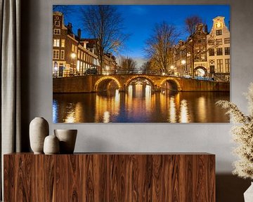 Amsterdam illuminated bridges at the Herengracht during winter