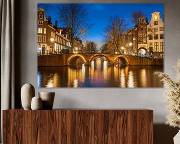 Amsterdam beleuchtete Brücken an der Herengracht im Winter von Sjoerd van der Wal Fotografie