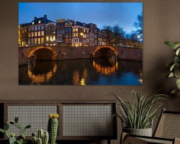 Amsterdam illuminated bridges at the Herengracht during winter