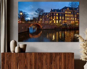 Ponts illuminés d'Amsterdam sur le Herengracht en hiver sur Sjoerd van der Wal Photographie