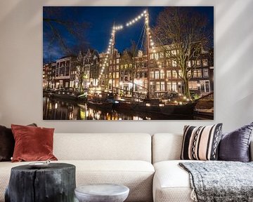 Amsterdam illuminiated classic sailingboat in the downtown cana by Sjoerd van der Wal Photography