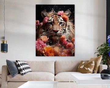 Tiger in Blumen von Eva Lee