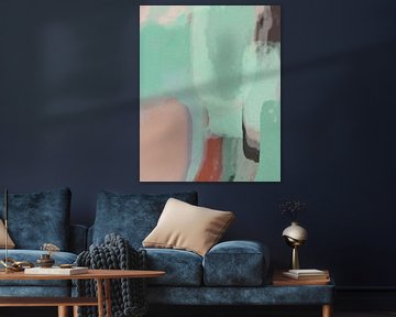 Modern abstract contemporary art in pastel colors. Mint green, terra, taupe and pink. by Dina Dankers