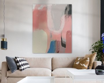 Art contemporain abstrait moderne dans des couleurs pastel. Rose, beige, taupe et bleu. sur Dina Dankers