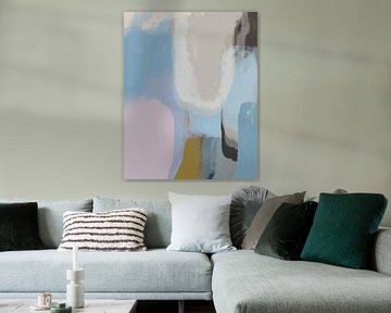 Modern abstract contemporary art in pastel colors. Sky blue, pink, ocher and taupe. by Dina Dankers