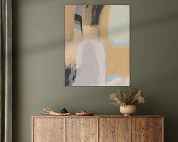 Art contemporain abstrait moderne dans des couleurs pastel. Marron, beige, gris, taupe et bleu. sur Dina Dankers