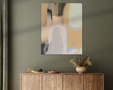 Moderne abstracte hedendaagse kunst in pastelkleuren. Bruin, beige, grijs, taupe en blauw. van Dina Dankers