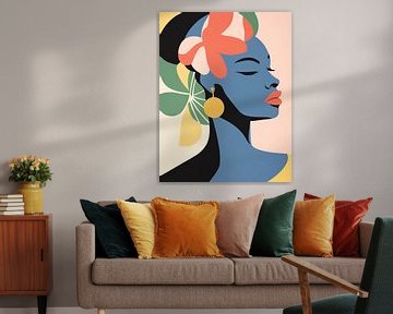 Femme africaine avec des fleurs, moderne sur Caroline Guerain