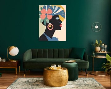 Afrikaanse Vrouw met Bloemen, Abstract en Modern van Caroline Guerain