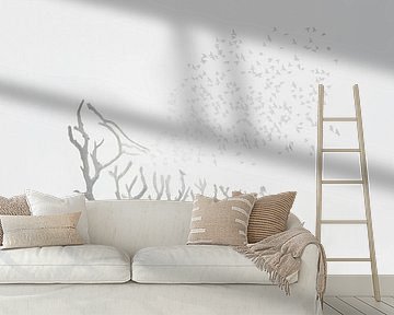 Roodkapje in Betoverd Bos met Wolf Silhouet - Mystiek en Magisch Wanddecor van Elianne van Turennout