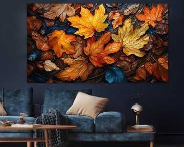 Feuilles d'érable d'automne colorées sur le sol Illustration peinte sur Animaflora PicsStock