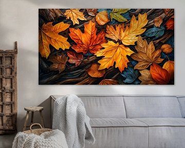 Colourful autumn maple leaves painted on the floor illustration by Animaflora PicsStock