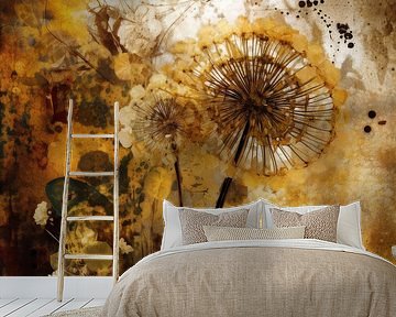 Whispers of the Wind: Rustic Dandelion Dreams in Abstract Collage by Floral Abstractions