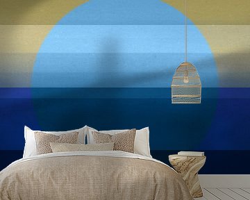 Neon kunst. Kleurrijk minimalistisch geometrisch abstract in blauw, bruin en beige. van Dina Dankers