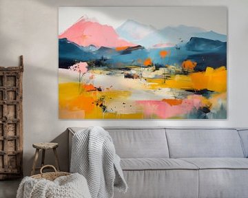 Modern en abstract landschap in pastelkleuren van Studio Allee