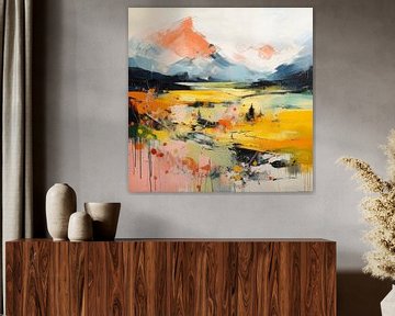 Modern en abstract landschap in pastelkleuren van Studio Allee