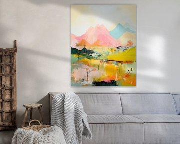 Modern en abstract landschap in pastelkleuren van Studio Allee